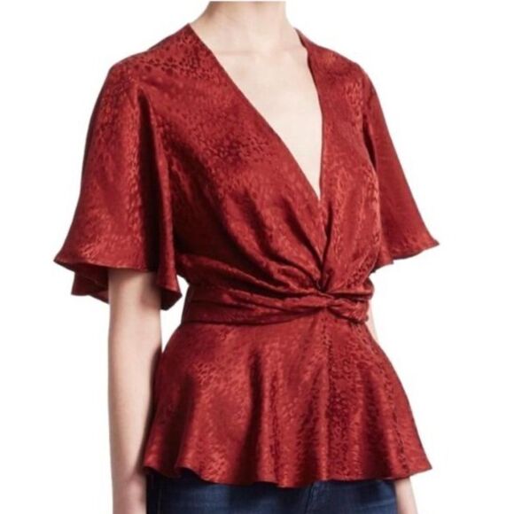 NWT ALC Alma Red Silk Wrap Front Blouse Size 2 - Picture 7 of 14